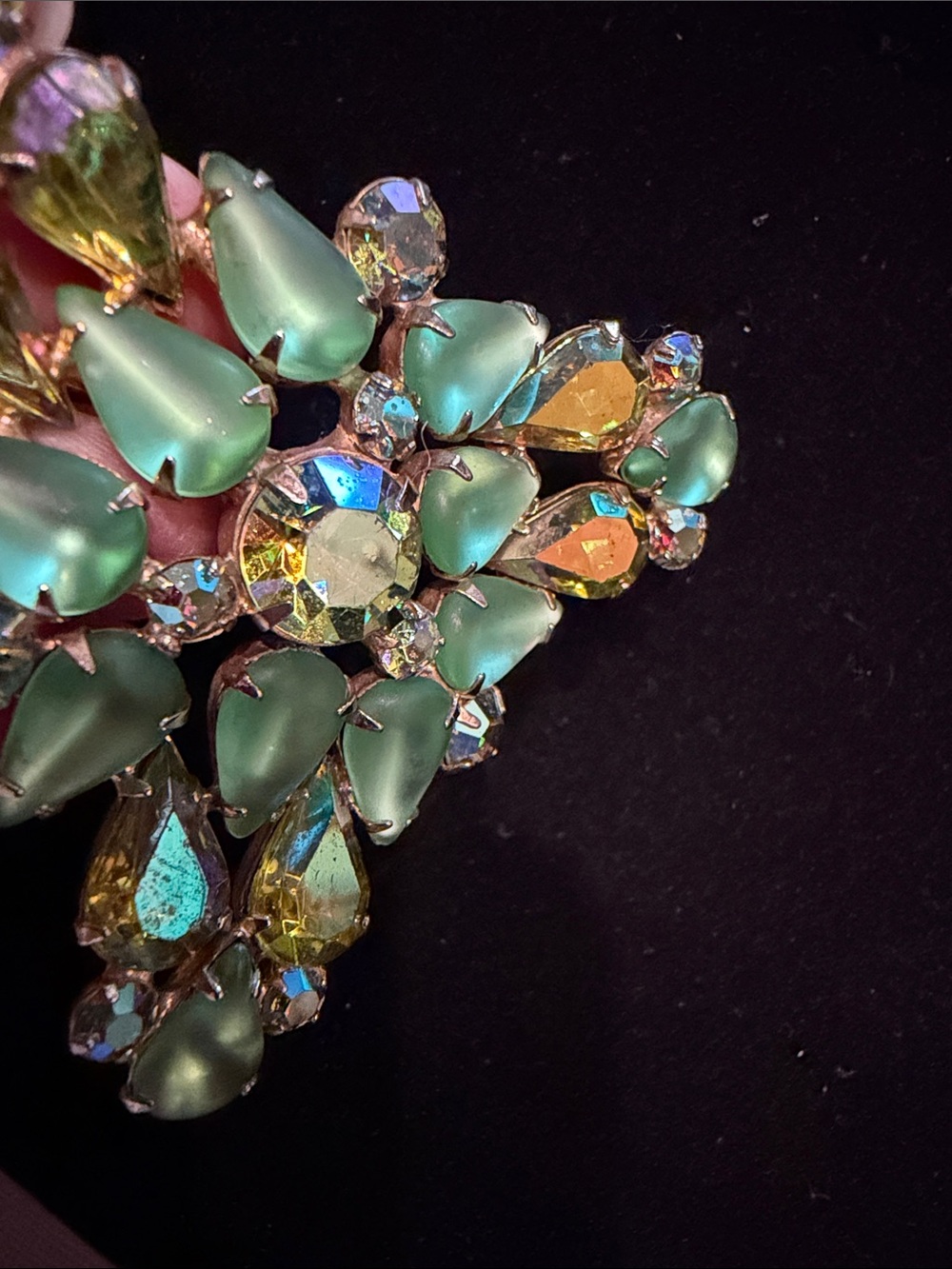 Green Teardrop and Aurora Crystal Floral Brooch - Brand: ?Juliana - Picture 4 of 10